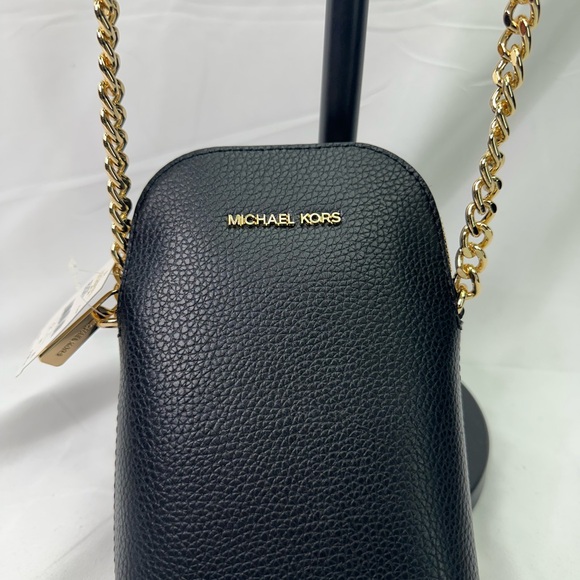 Michael Kors Mini Black Leather Crossbody Bag with Gold Accents NEW - Picture 2 of 7
